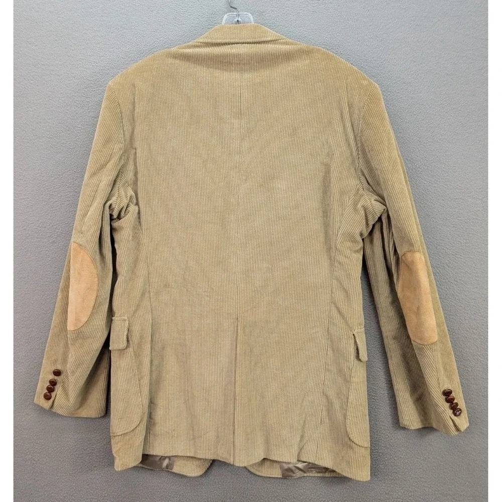 Brookford Corduroy Blazer Jacket Mens Size 44L Faux Suede Elbow Patch Tan Vtg
